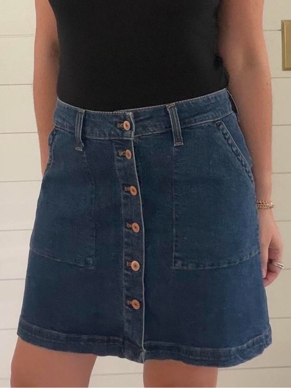 Jcrew Mercantile Denim Button-Front A-Line Mini Skirt - Blue